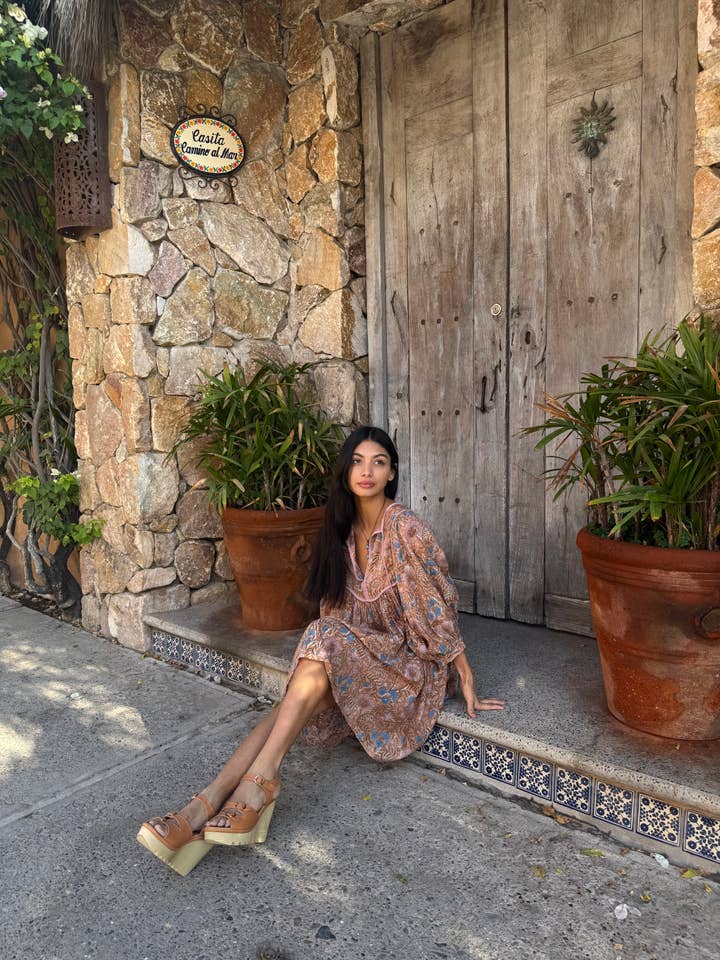 The Fox and The Mermaid - Wholesale Dress - Women's - Block Printed Cotton Balloon Sleeve Mini Dress (Zoha)
