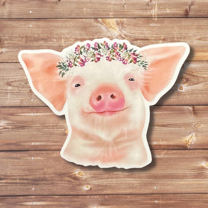 Happy Pig Clear Vinyl Sticker for wholesale by The Crafted Goat Artistry