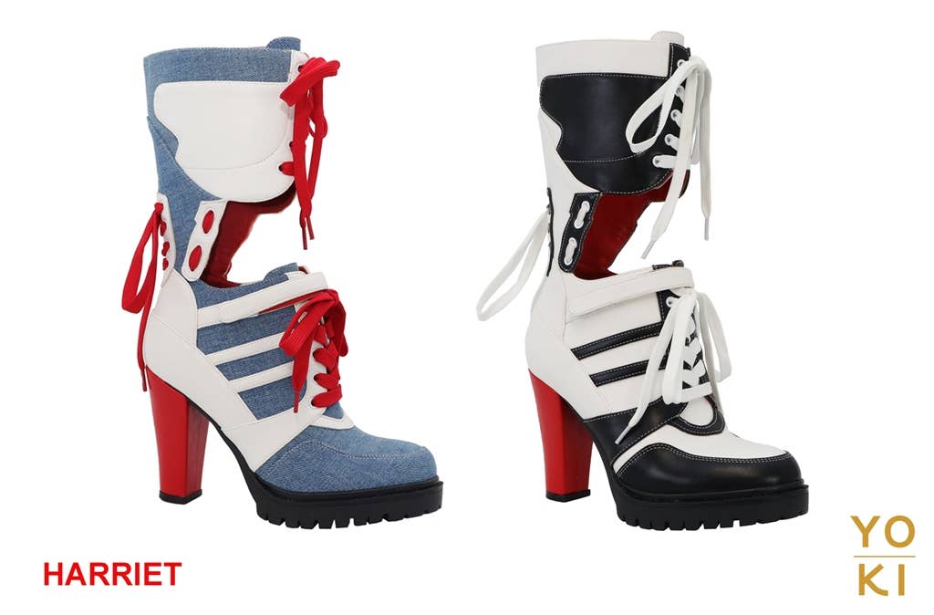 Yoki Fashion - Vendita all'ingrosso Scarpe con plateau - Donna - Stivaletti donna con tacco alto, plateau, righe e lacci a metà polpaccio0