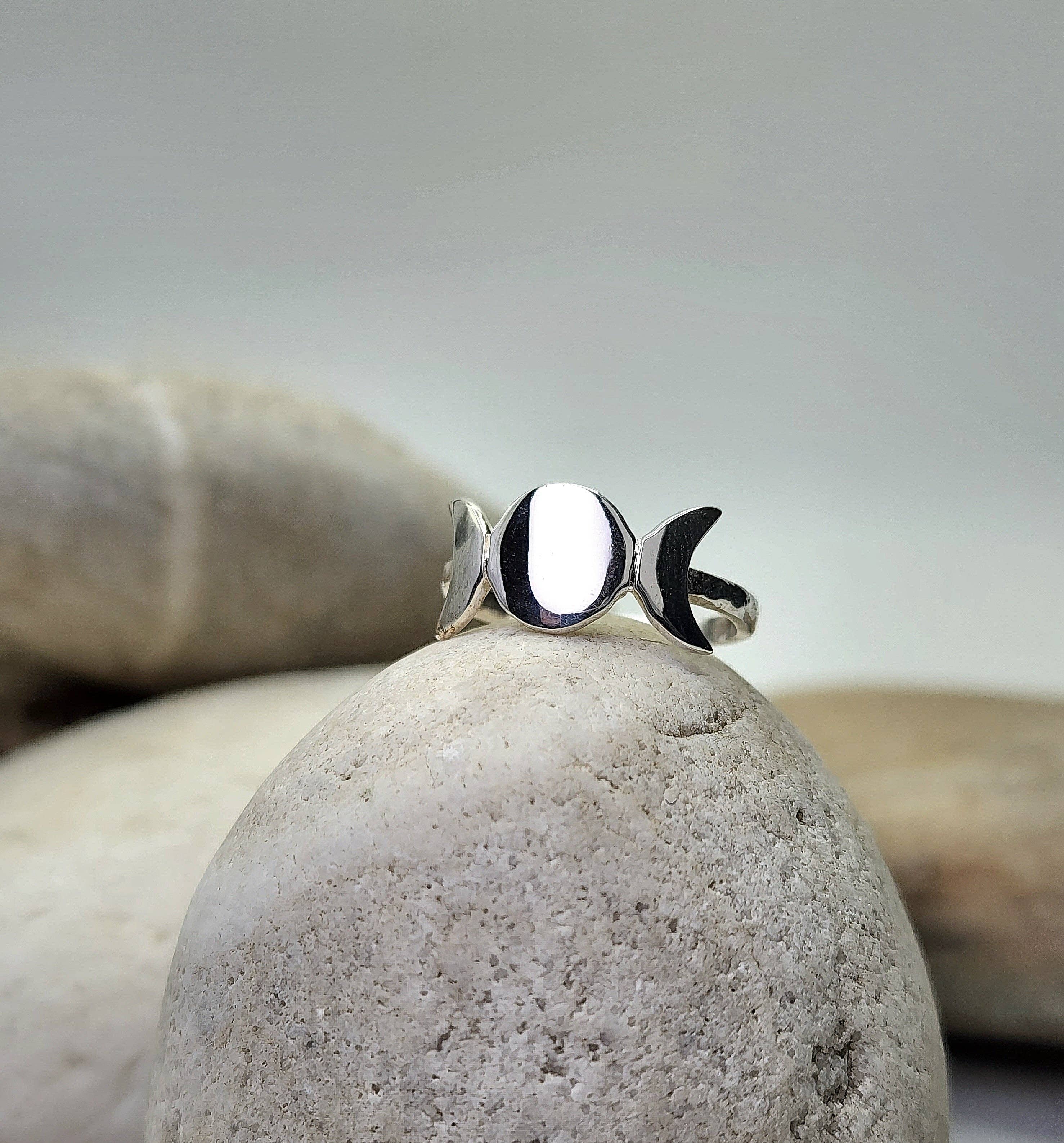 Heart and Lotus Sterling Silver Jewelry - Wholesale Band/Stacked Ring - Celestial Moon Ring in Sterling Silver