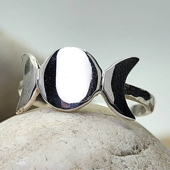 Heart and Lotus Sterling Silver Jewelry - Wholesale Band/Stacked Ring - Celestial Moon Ring in Sterling Silver0