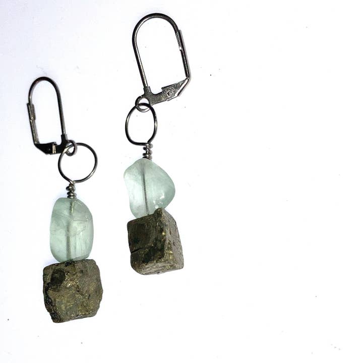 STIMULATING LEARNING EARRINGS - Flourite 8-10mm pebbles 10mm for wholesale by PEACE MAKER GEMS