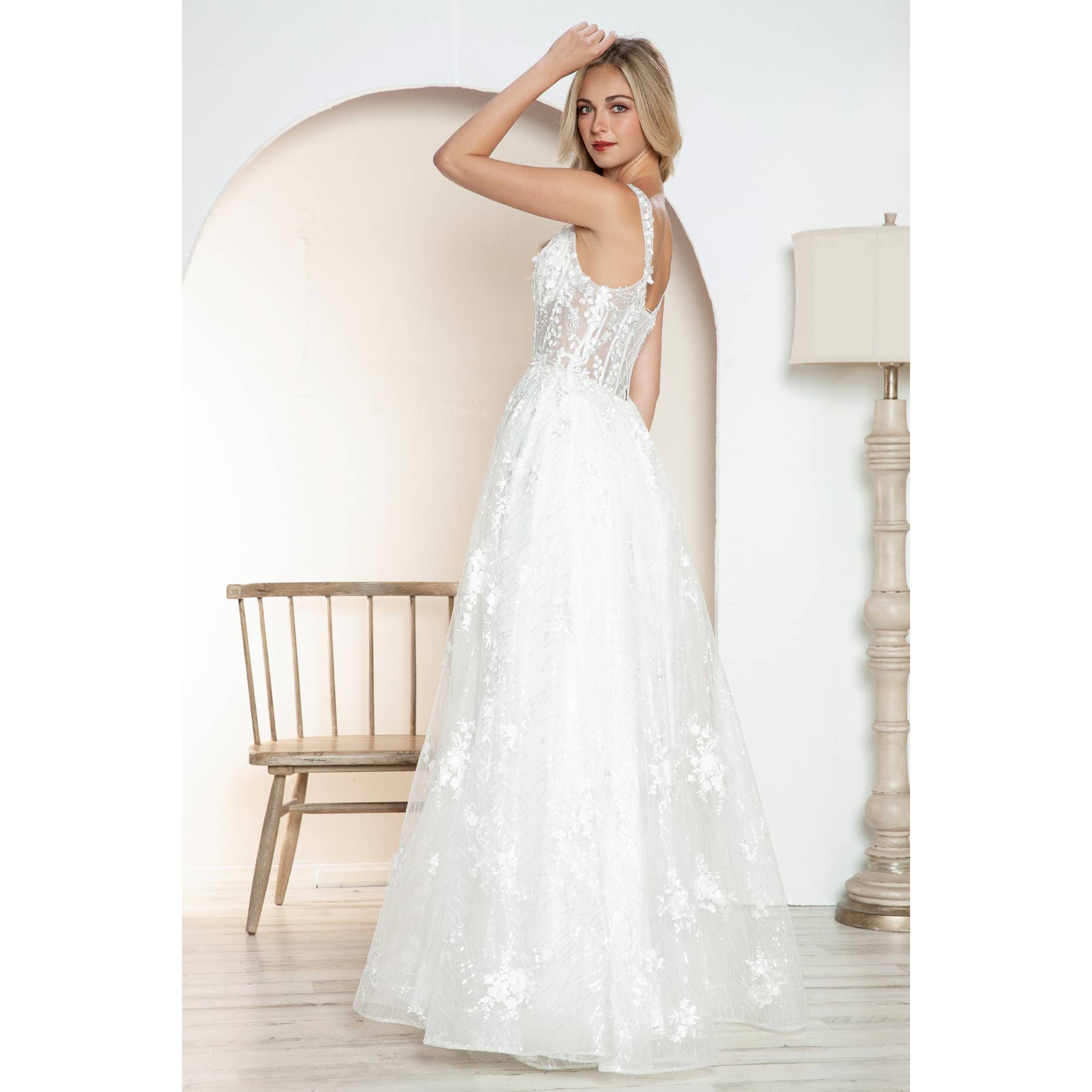 OFF WHITE JT2495AW 3D floral ballgown with sheer corset bodice for wholesale on Faire5