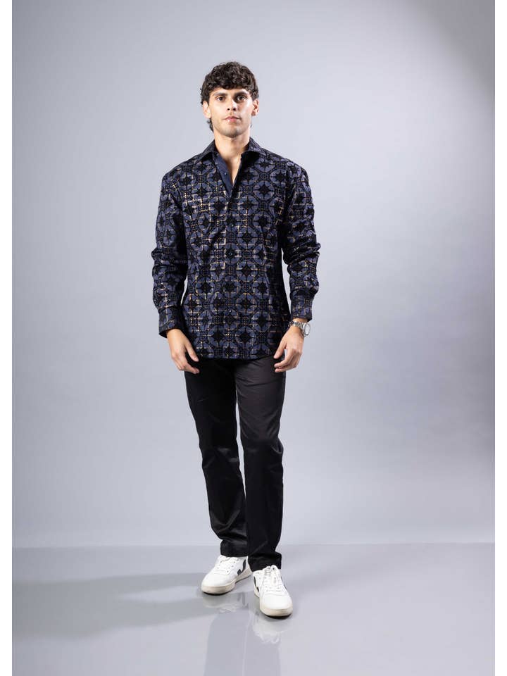 252220 - Navy Button Up Long Sleeve Dress Shirt for wholesale on Faire2