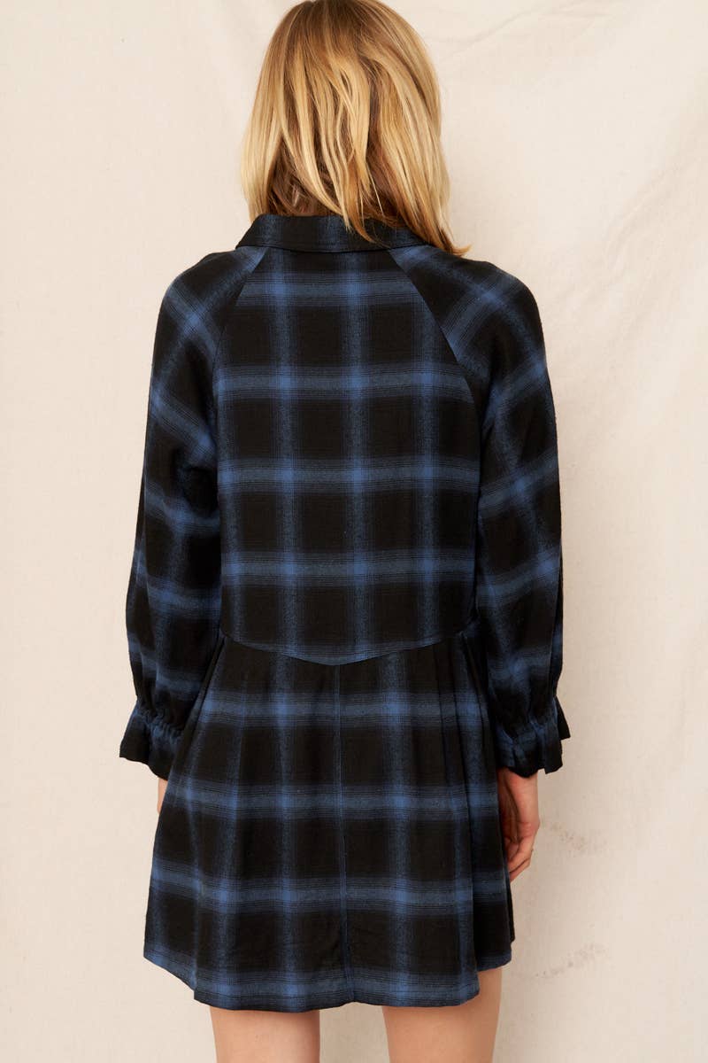 BLACK BLUE Plaid Button Down Dress for wholesale on Faire4