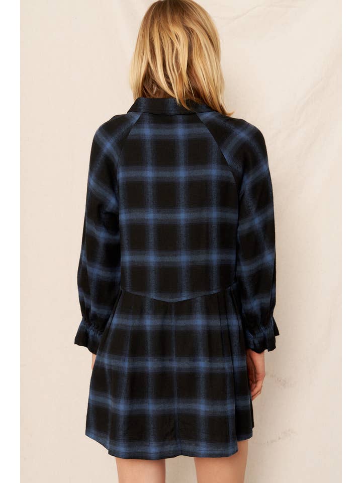 BLACK BLUE Plaid Button Down Dress for wholesale on Faire4
