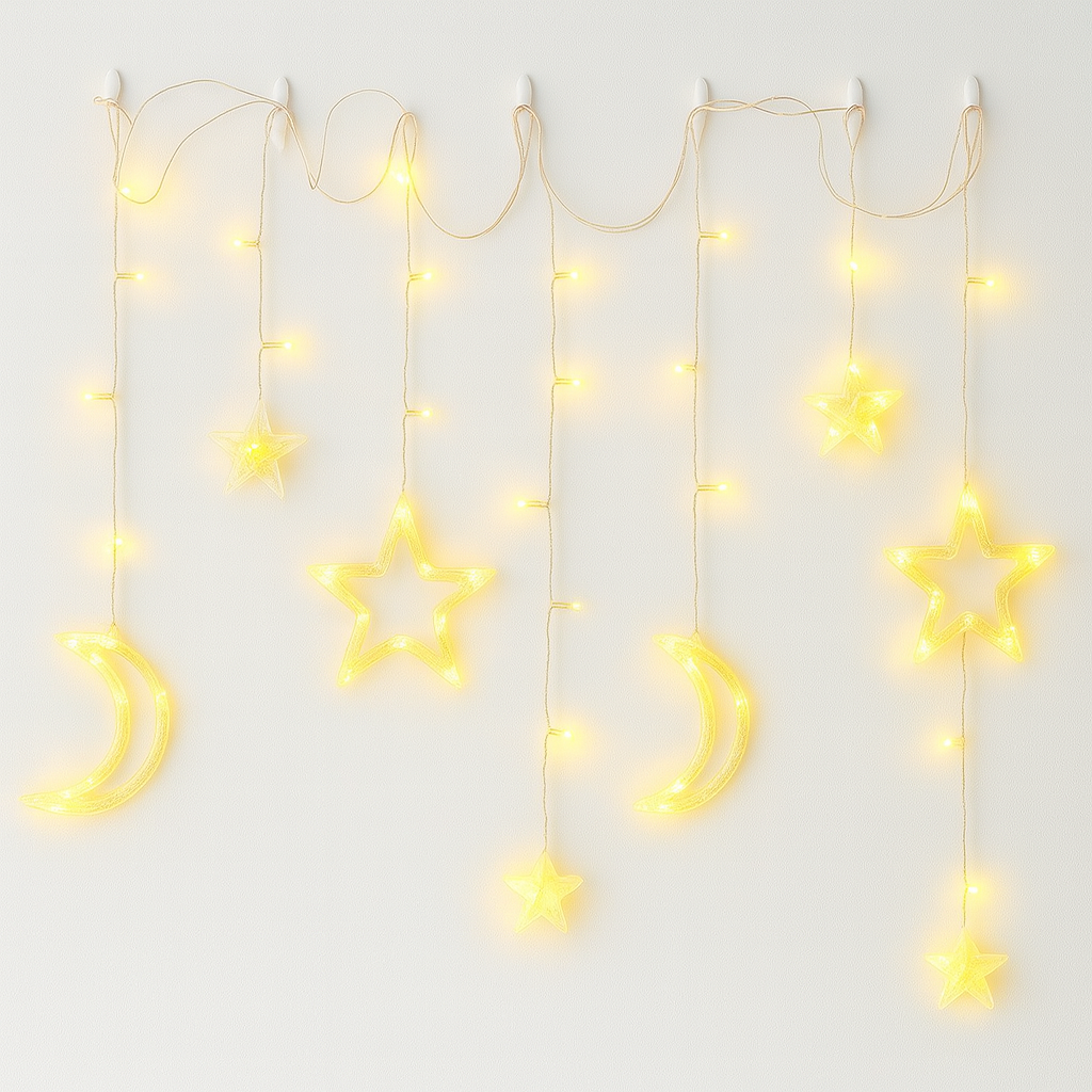 WYW - Wholesale String Lights - 11.5ft Solar Moon Star String Light Warm Color Curtain Garde2