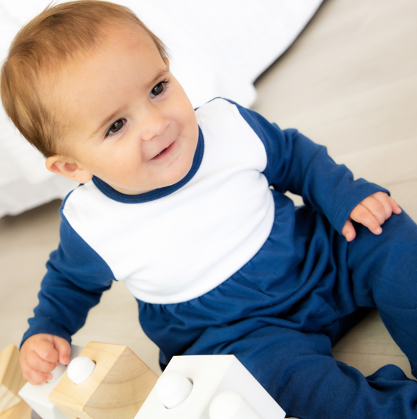Love That Cotton - Wholesale Jumpsuit - Baby - SALE Color Block Long Romper -NAVY/WHITE0