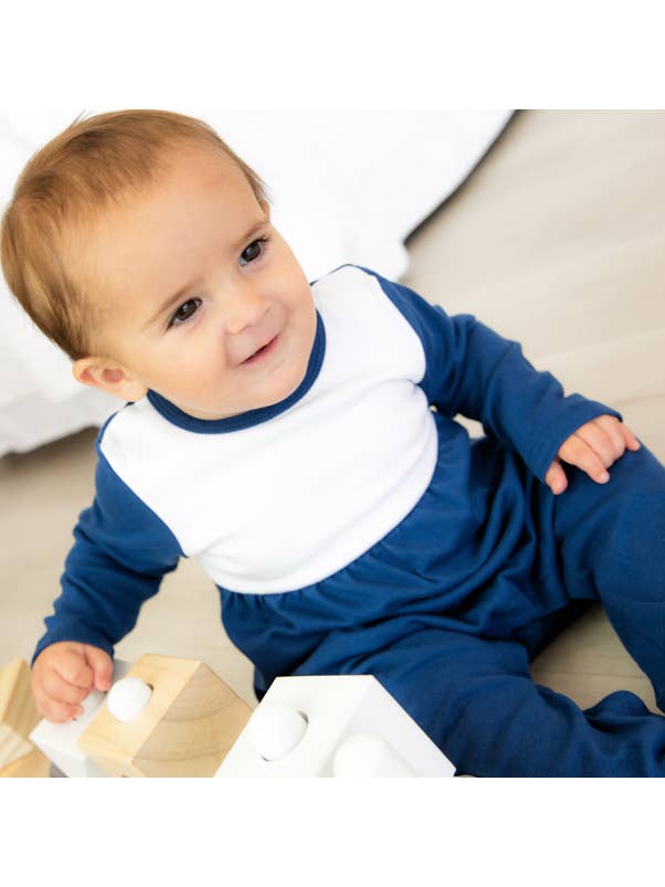 Love That Cotton - Wholesale Jumpsuit - Baby - SALE Color Block Long Romper -NAVY/WHITE