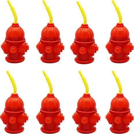 4E's Novelty - Wholesale Drinking Glass/Cup - Kids & Baby - Fire Hydrant Straw Cups With Lids (10 Pack) - 12oz