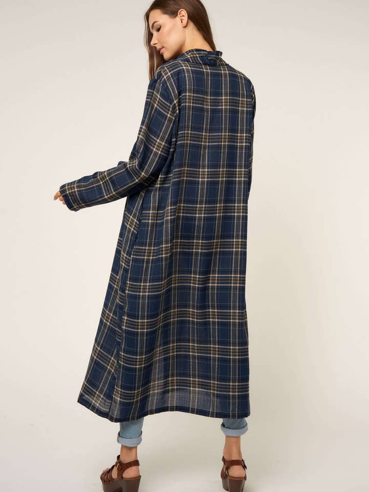 NAVY PLAID MAXI COVER UP / CARDIGAN for wholesale on Faire8