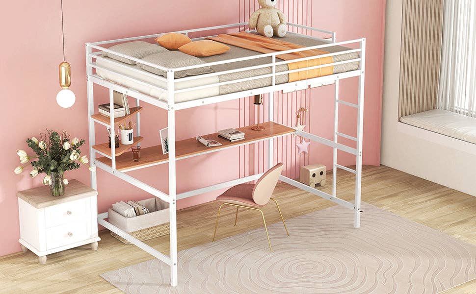 VTNG50 - Wholesale Bed - Full Metal Loft Bed with Desk and Shelve, White12