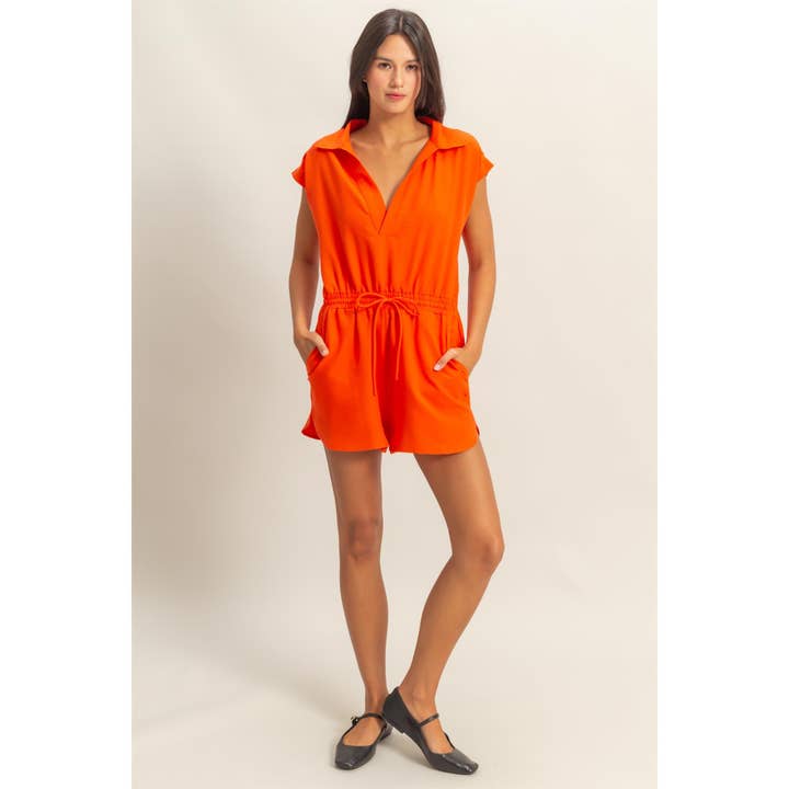 HYFVE - Wholesale Romper - Women's - DZ25C253-Collared Romper with Buttonless Placket