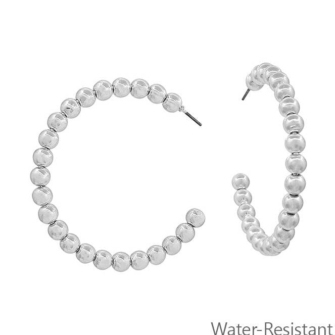 Water Resistant 2" 5MM Silver Beaded Hoop Earring for wholesale by What's Hot