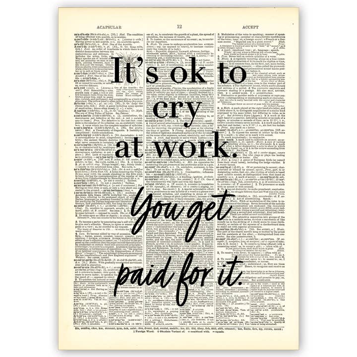Kunstdruk Woordenboekpagina | Het is oké om te huilen voor wholesale door Vintage Dictionary Art