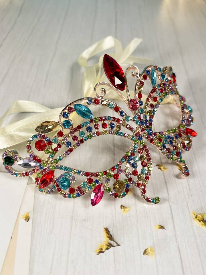 Happy Dream Gifts - Wholesale Costume - Unisex - Butterfly Rainbow Masquerade Mask, LGBTQ Parade Gold Mask