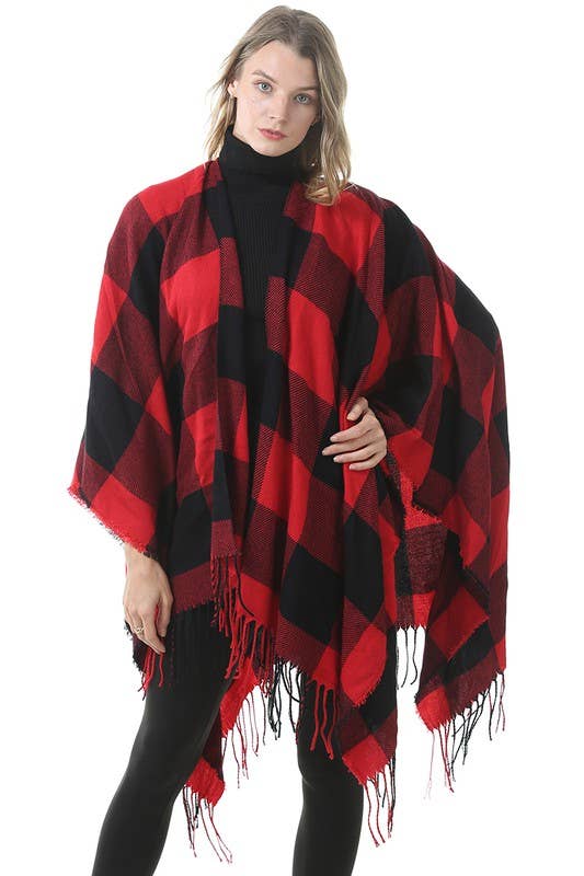 ACCITY - Wholesale Poncho - Women's - PLAID PATTERN PONCHOS CAPES COLOR BLOCK SHAWL WRAP_CWASC0044