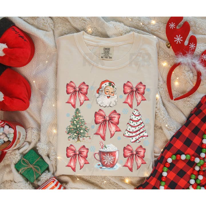 Christmas Cake & Bow Pattern Cream Tee for wholesale by The Red Rival Wholesale