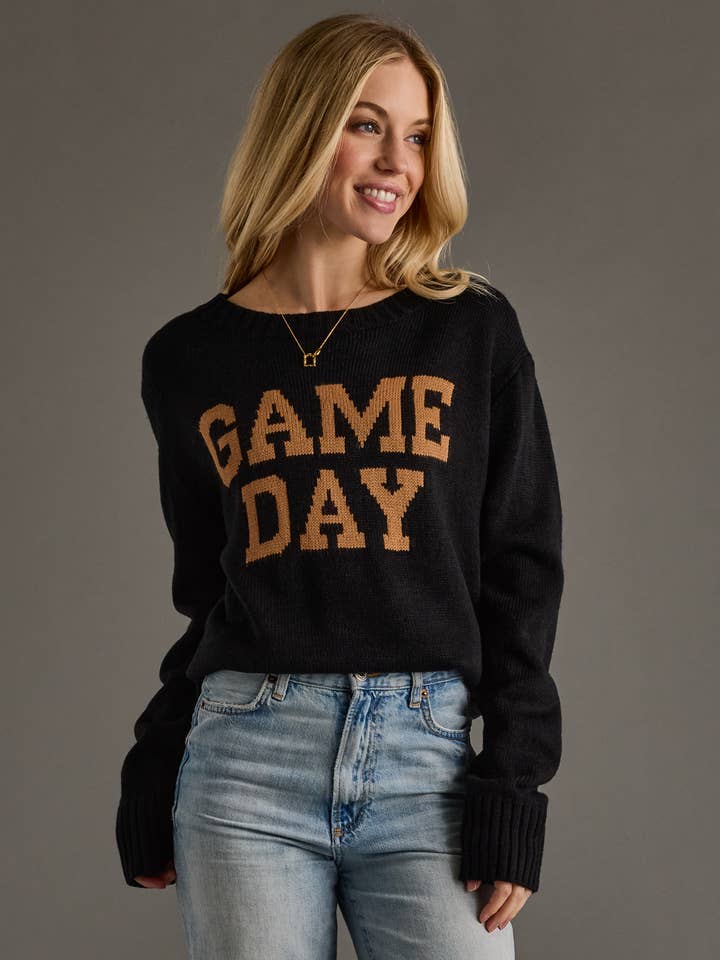 Suéter de Día de Juego Negro y Marrón para venta al por mayor de Panache Apparel Co.