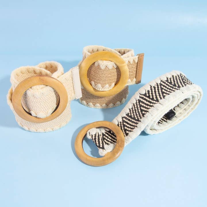 Collections by Fame Accessories - Wholesale Belt - Women's - Wooden Round Buckle Braided Fashion Belt