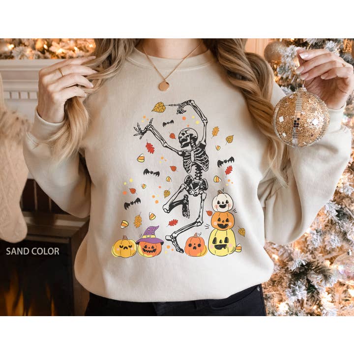 Dans Skelett Halloween Tröja, Höst Pumpkins Skjorta för wholesale av NVC Ecommerce LLC