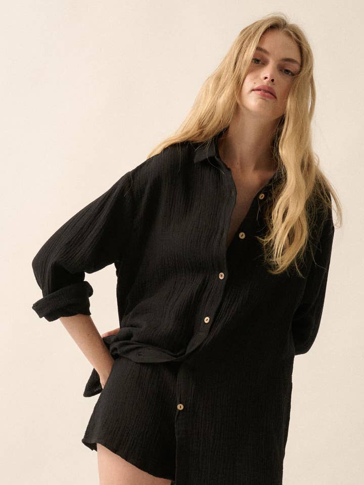 Barboteuse à col en coton froissé uni pour la vente par Promesa USA