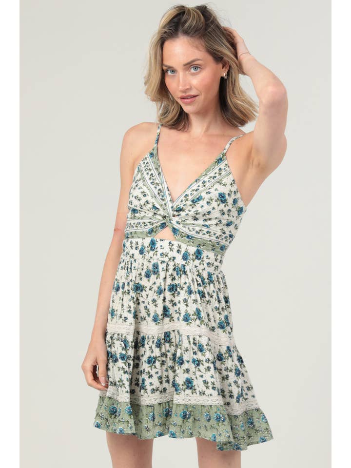 ANGIE - Wholesale Dress - Women's - C4G49-A934 V NECK TWIST FRONT LACE TRIM CUT OUT DRESS