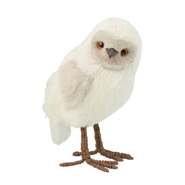 A64261: Wht grass&beige plush owl tblepce,6in for wholesale by Silver Tree Home & Holiday
