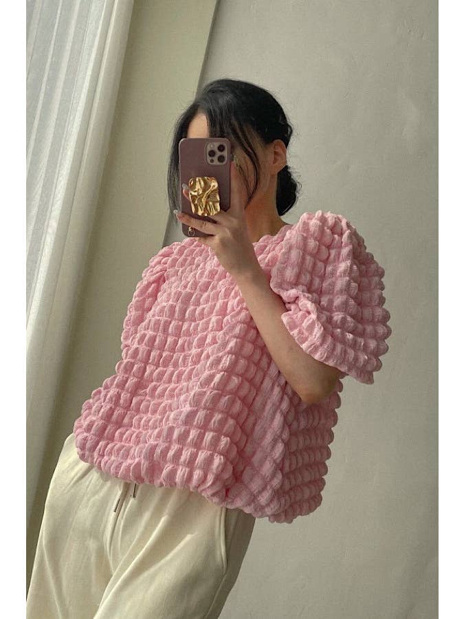 Miss Sparkling - Wholesale Blouse - Women's - Bubble textured round neck top