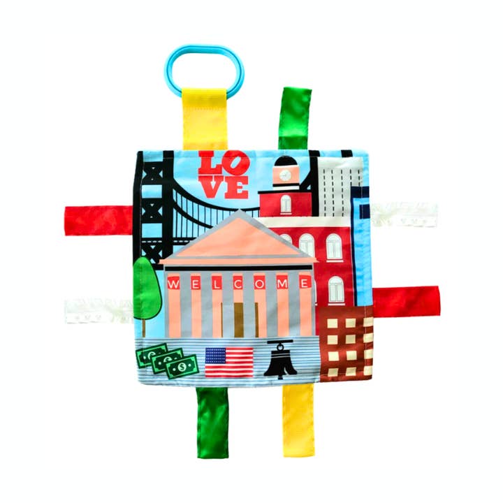 Philadelphia Philly City Stroller Tag Toy Square 8"x 8" for wholesale by Baby Jack and Company