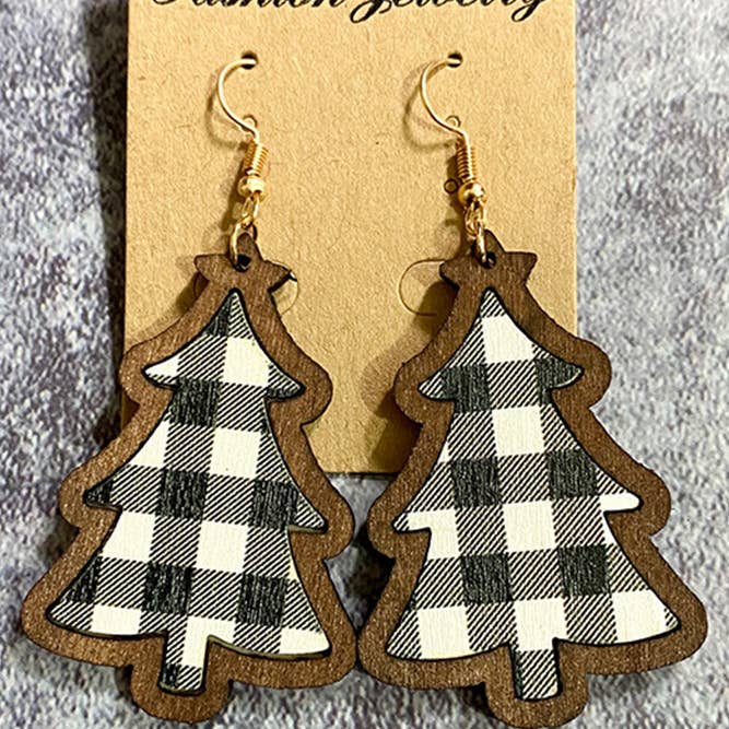 UNISHE - Wholesale Dangle Earrings - Plaid Christmas Tree Earrings MOQ 5pcs XC0043