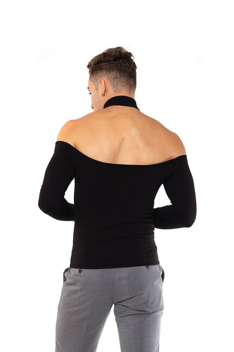 Black Long Sleeve Choker Neck Sweater with Zipper for wholesale on Faire1