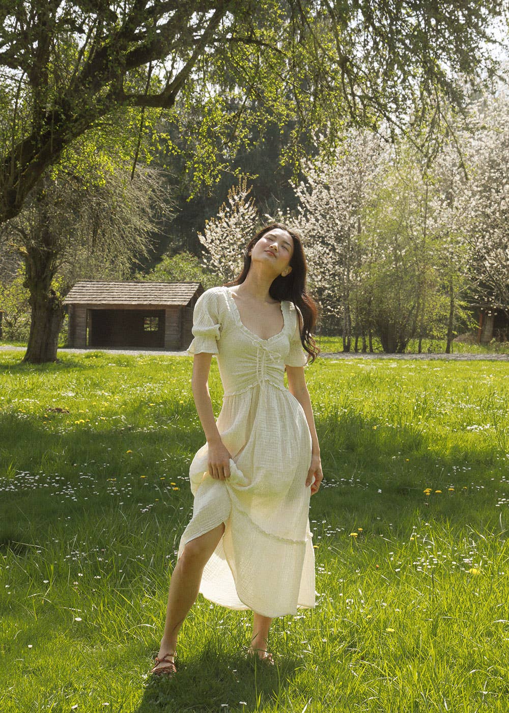 Atèlette - Wholesale Dress - Women's - Romantic Cream Cotton Gauze Midi Dress - Blythe Dress2