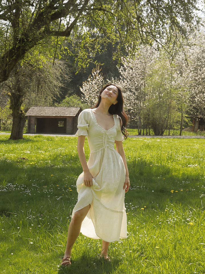 Atèlette - Wholesale Dress - Women's - Romantic Cream Cotton Gauze Midi Dress - Blythe Dress2