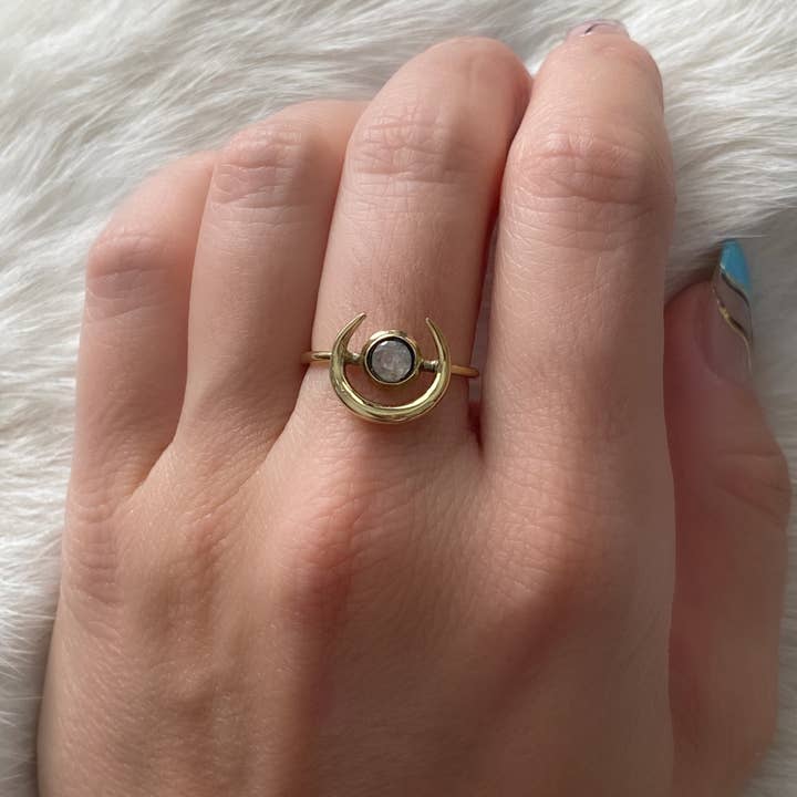 Brass Horn Ring with Faceted Moonstone for wholesale by Baizaar