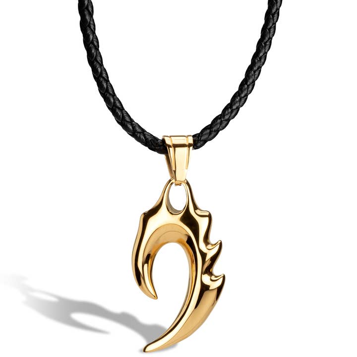 SERASAR - Wholesale Pendant/Charm Necklace - Leather necklace “Flame” - gold - N006