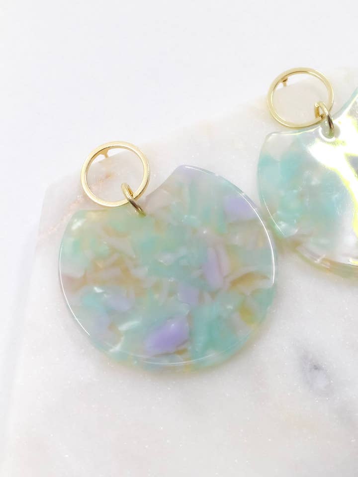 Circle Disc Earrings in Seascape Tortoise for wholesale by Moxie Collective (formerly Atonement Design)
