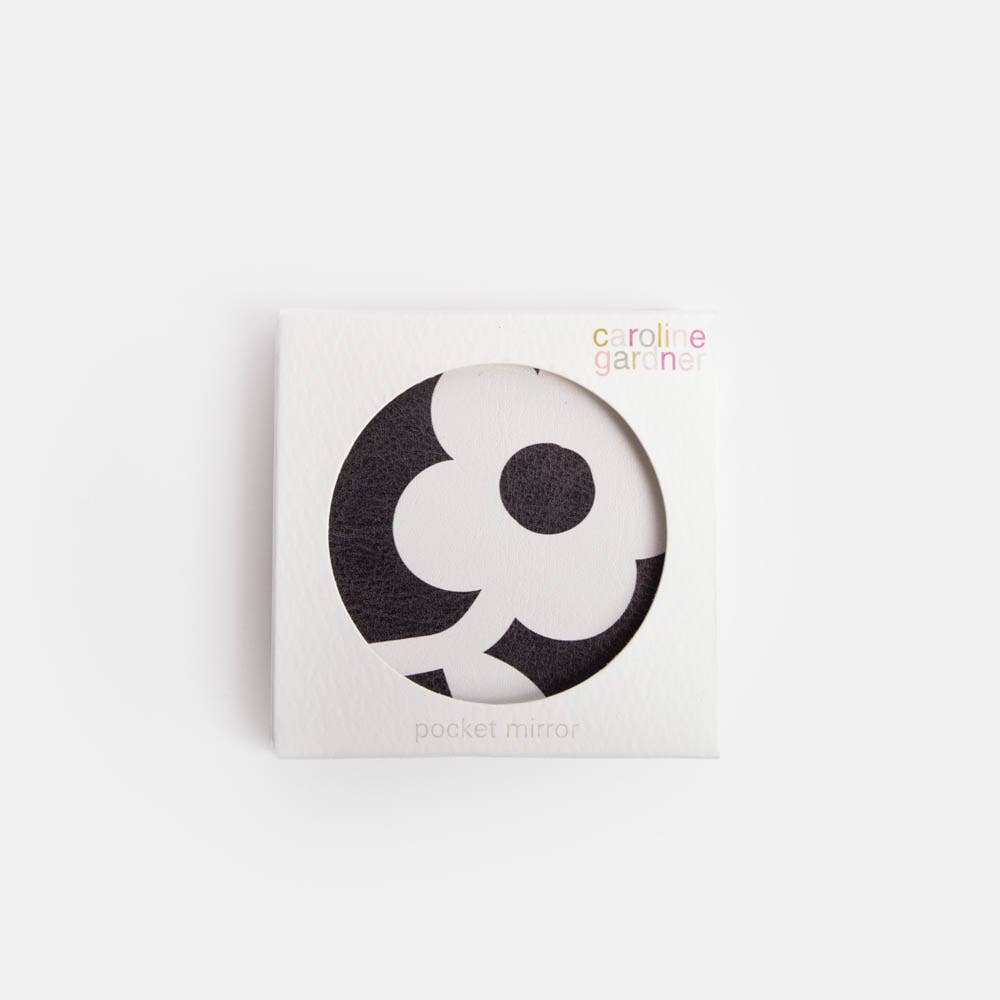 Caroline Gardner - Wholesale Compact Mirror - Charcoal Mono Flower Square Pocket Mirror2