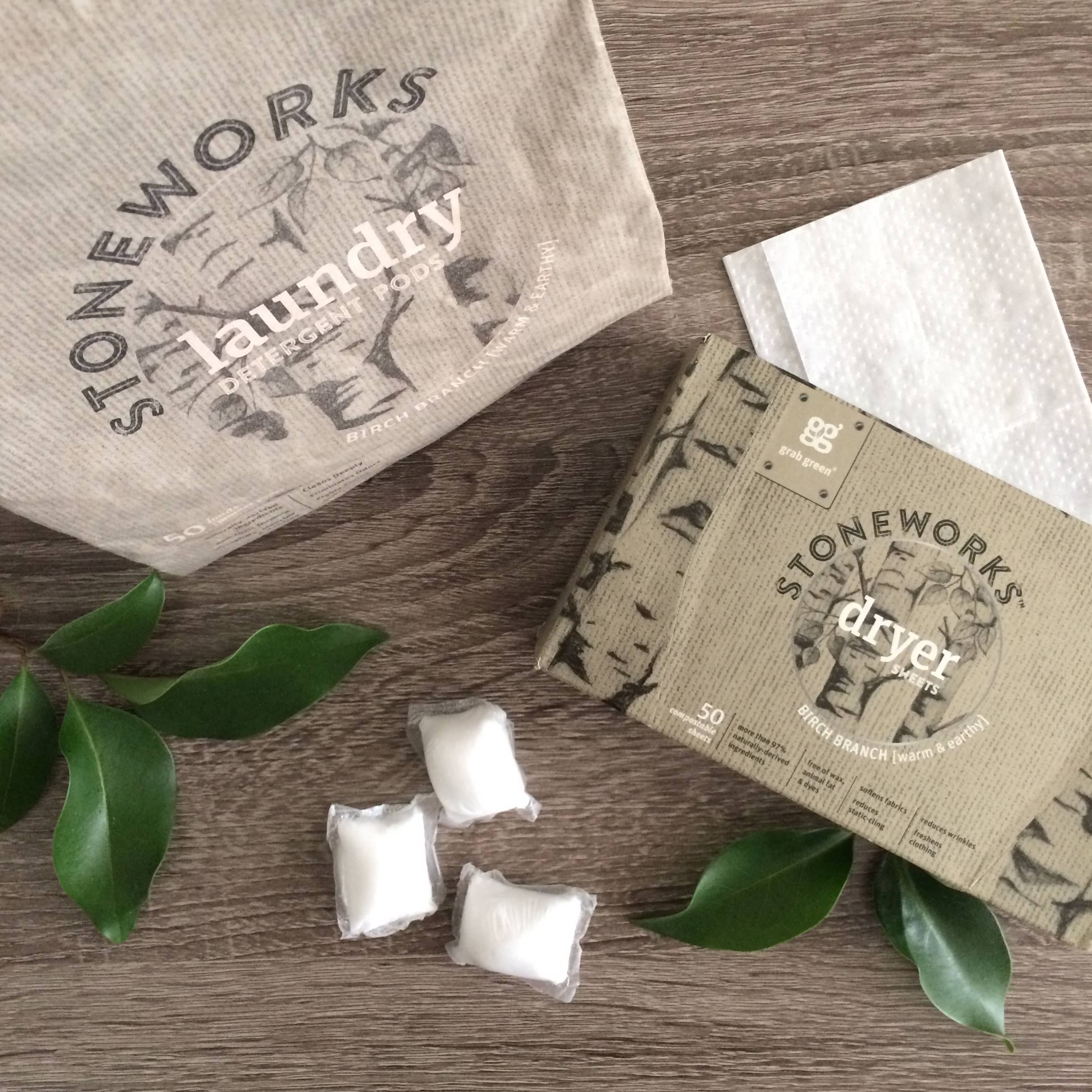 Grab Green - Wholesale Dryer Balls - Stoneworks Compostable Dryer Sheets, Birch Branch, 80 sheets7