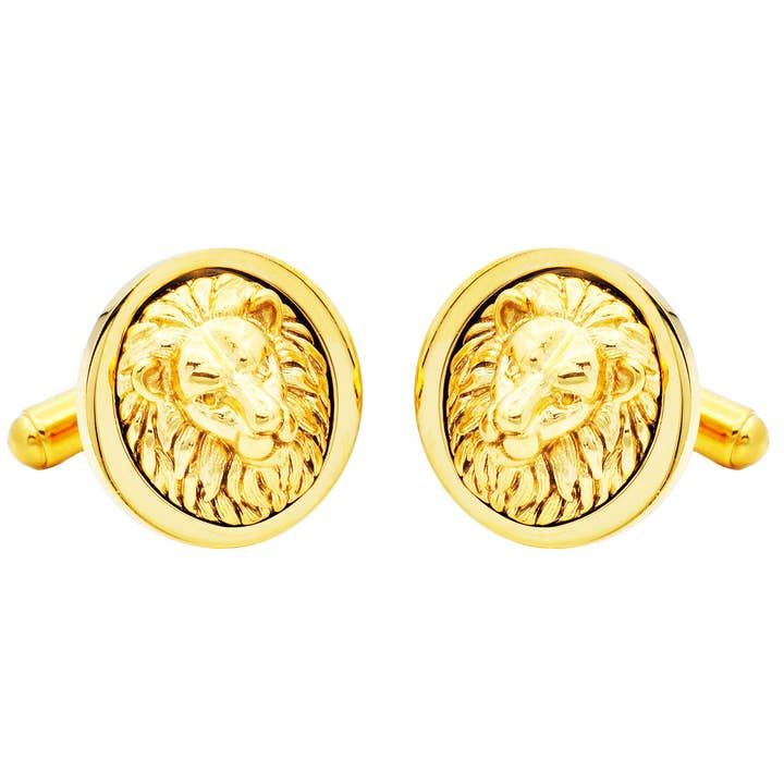 Blackjack Mens Jewelry - Wholesale Cufflinks - Gold Lion's Head Cuff Links