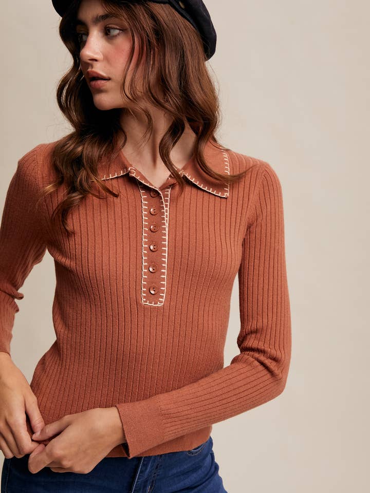 Contrast Stitch Ribbed Knit Top for wholesale by Listicle