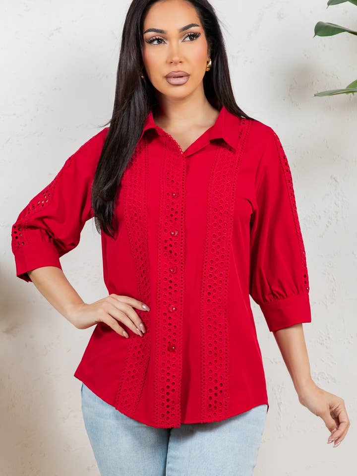 Camicia Casual da Donna con Orlo in Pizzo Unito per la vendita all'ingrosso da parte di Fashion Space