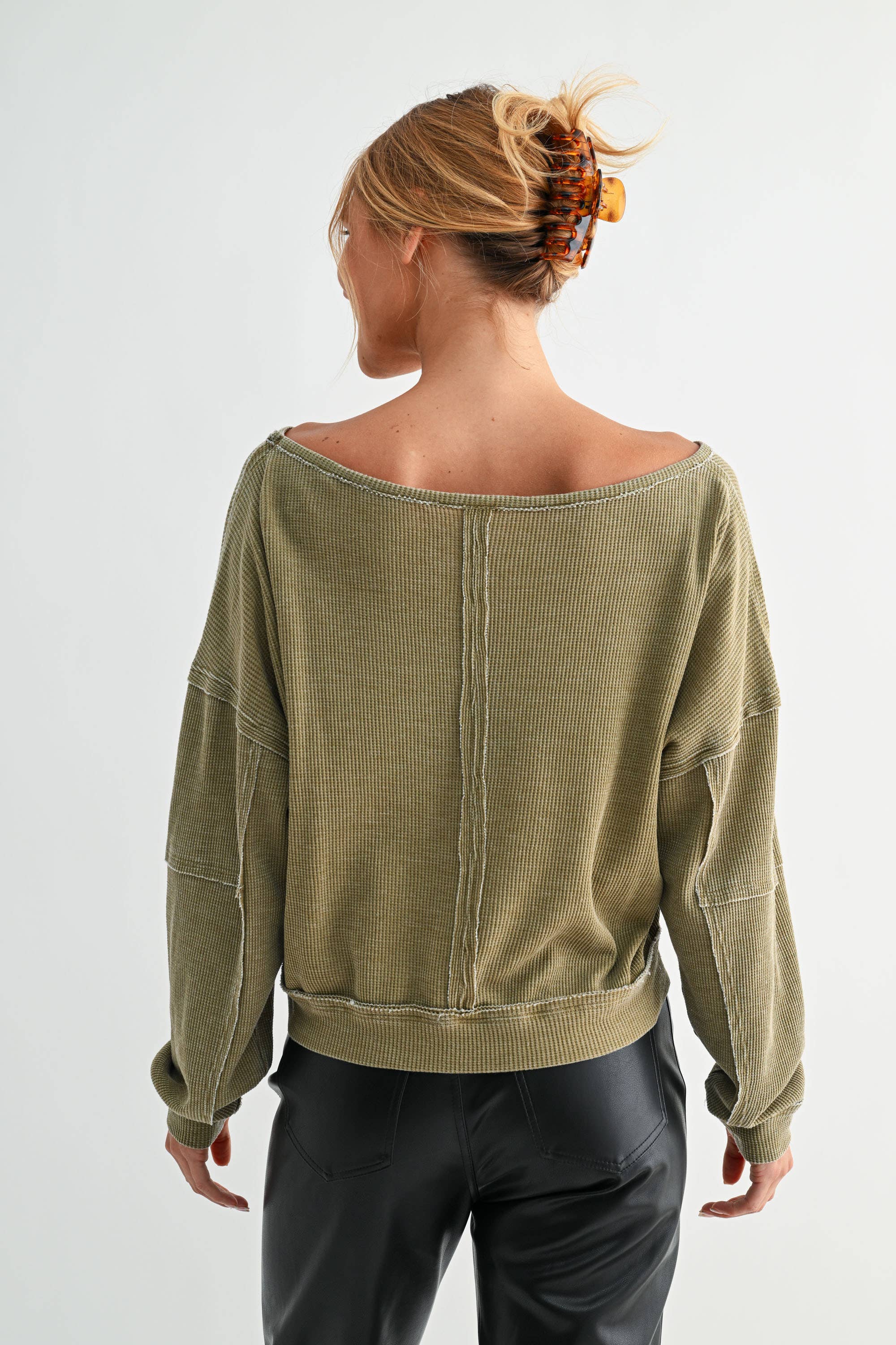 Mono B - Wholesale Sweatshirt - Women's - Raw Edge Waffle Knit Boatneck Pullover30