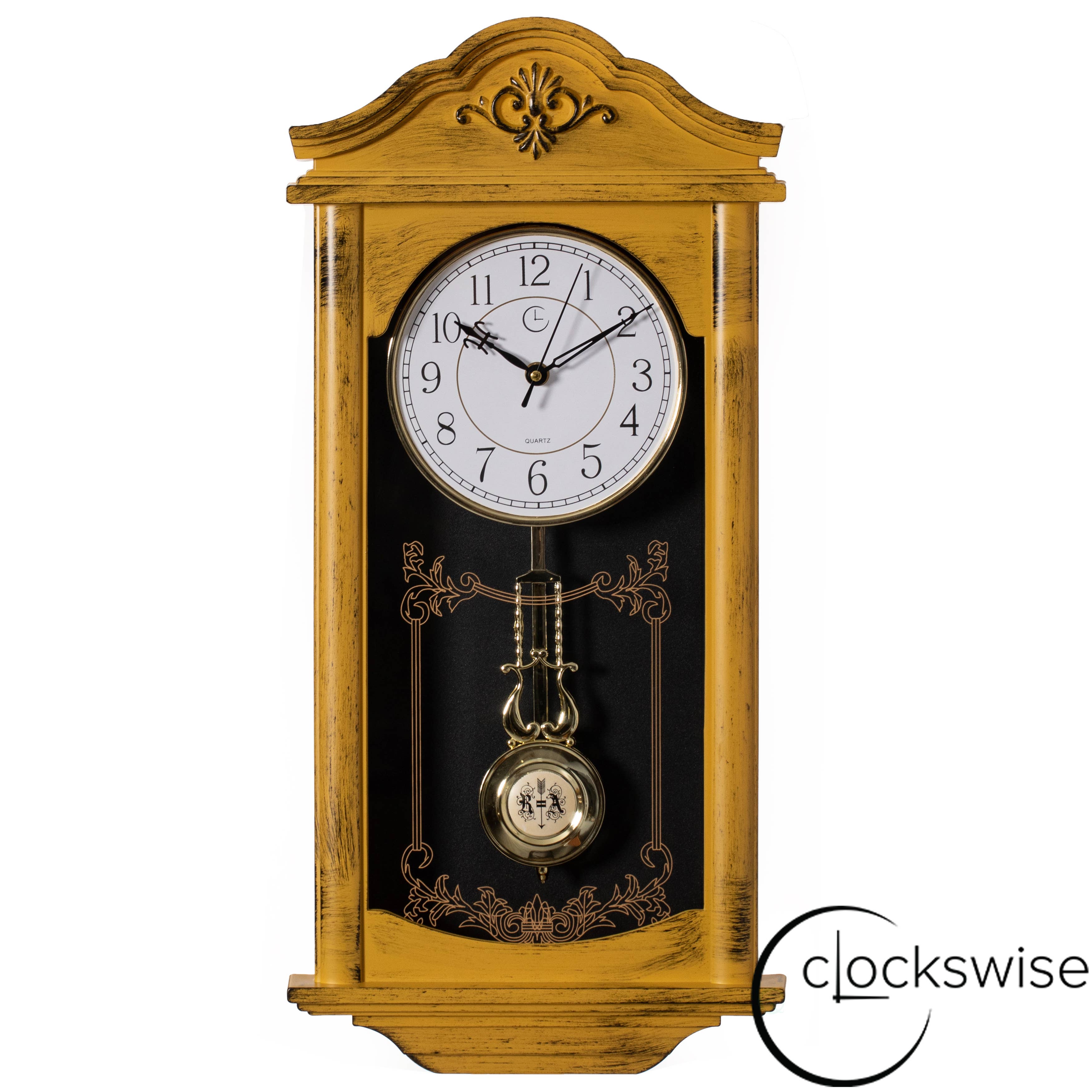 Quickway Imports - Wholesale Wall Clock - Vintage Grandfather Wood Looking Plastic Pendulum Wall Clock30