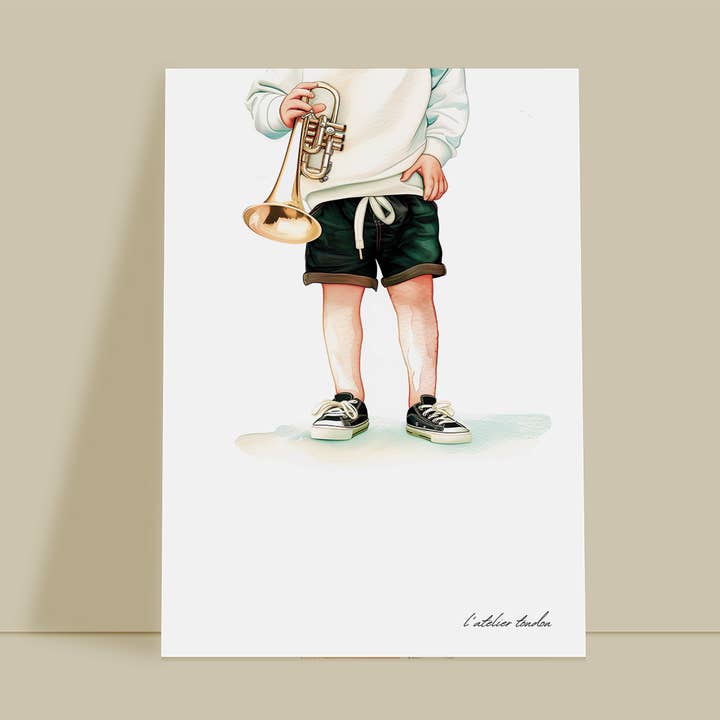 Muurdecoratie voor baby/kind slaapkamer met trompetjongen - thema Passie voor wholesale door L'atelier Toudou