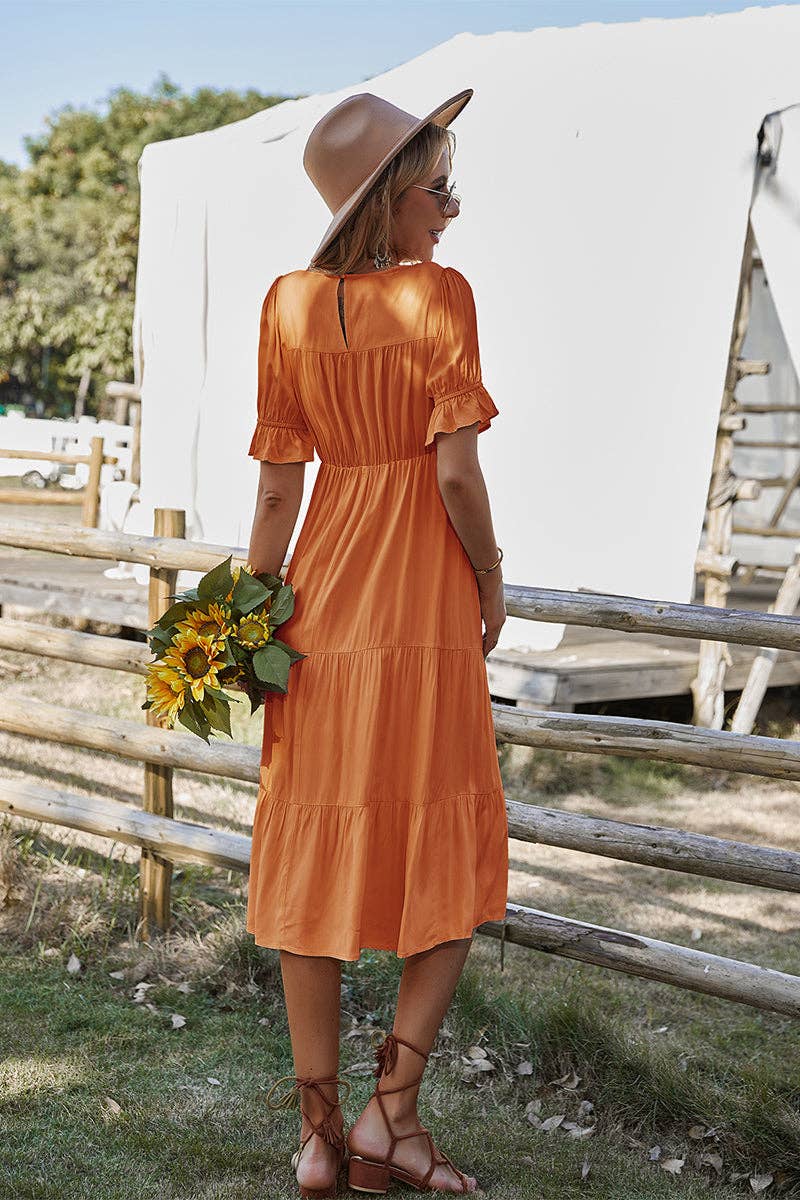 Supreme Fashion - Wholesale Dress - Women's - Flowy Pleated Short Sleeve Solid Midi Dress8