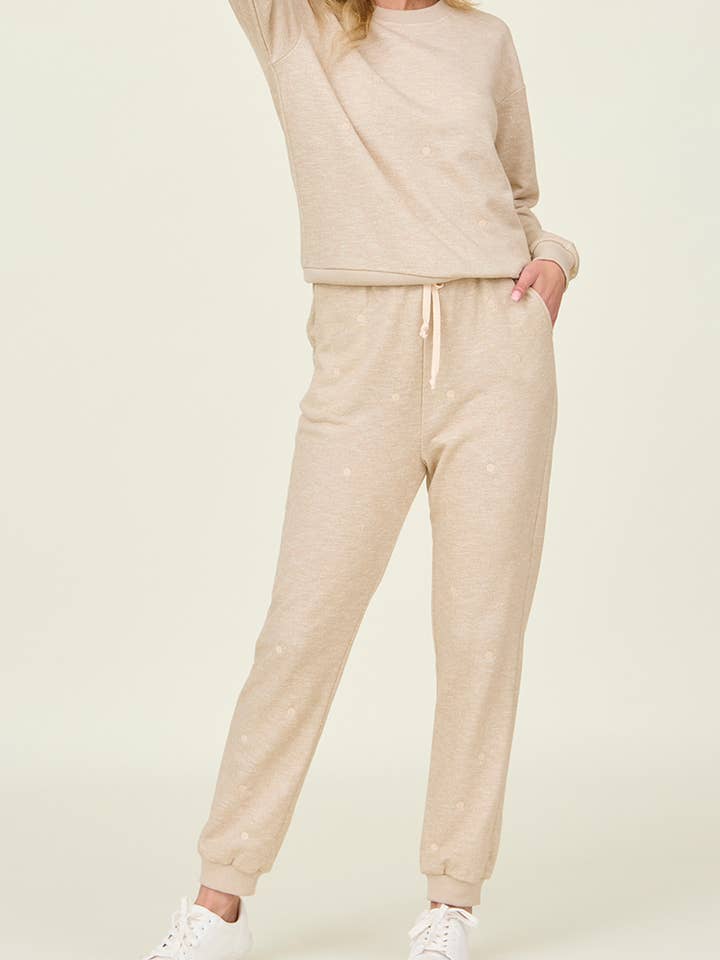 Polka dot Embroidered Sweatpants Plus for wholesale by Orange Creek