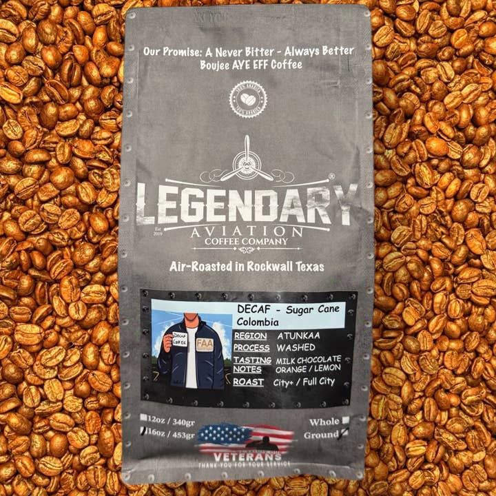 Agent FAA DECAF | Canne à sucre colombienne | Doux et onctueux pour la vente par Legendary Aviation Coffee Company
