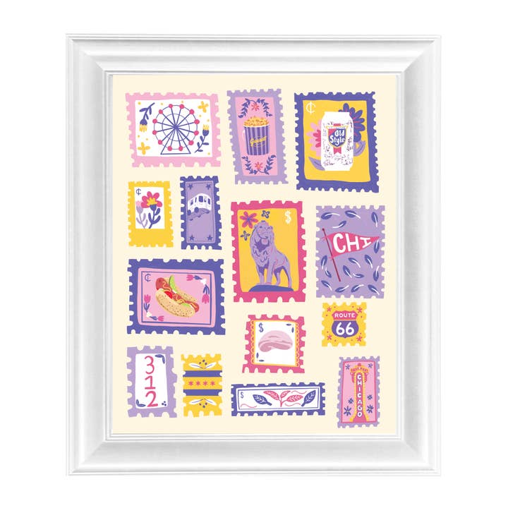 Chicago Stamp Home Decor 8x10 Art Print Poster for wholesale by Parcel Island