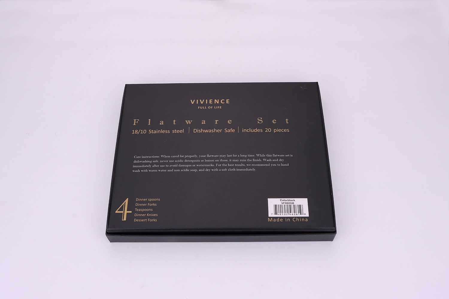 VIVIENCE – Großhandel Besteckset – Coloblock 20-teiliges Besteckset mit schwarzen Griffen, Service 410